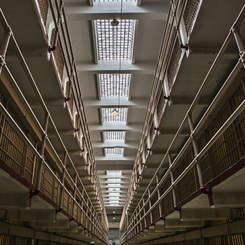 View down a cell block of a federal penatentary